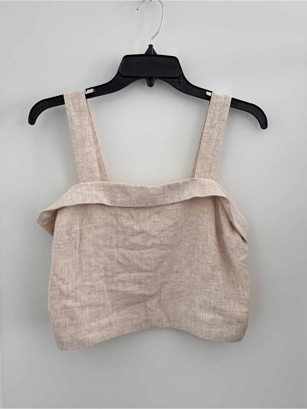 Beige Linen Square-Neck Crop Tank Top